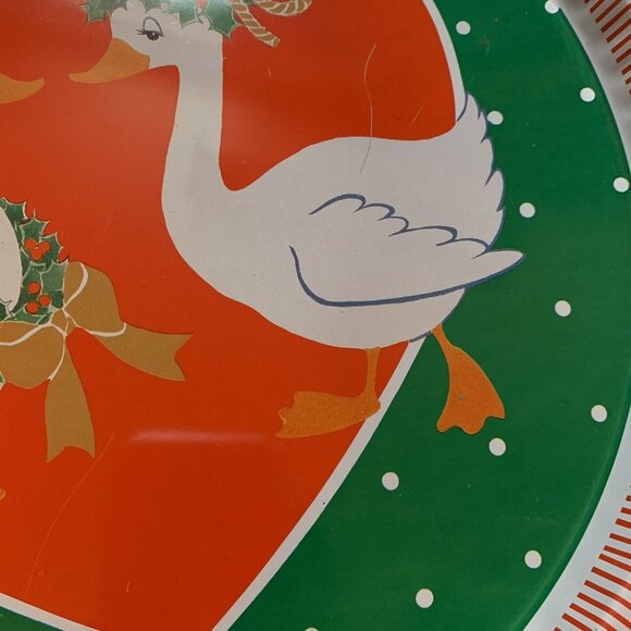 Vintage Holiday Decorations Xmas Geese Love Birds Metal Tray 1987 SNP Chicago - Picture 5 of 5